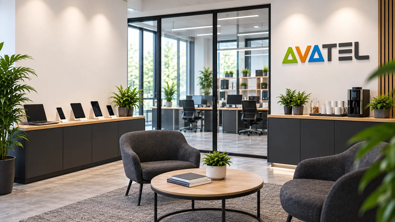 Helle AVATEL Unternehmensumgebung als Design-Mockup